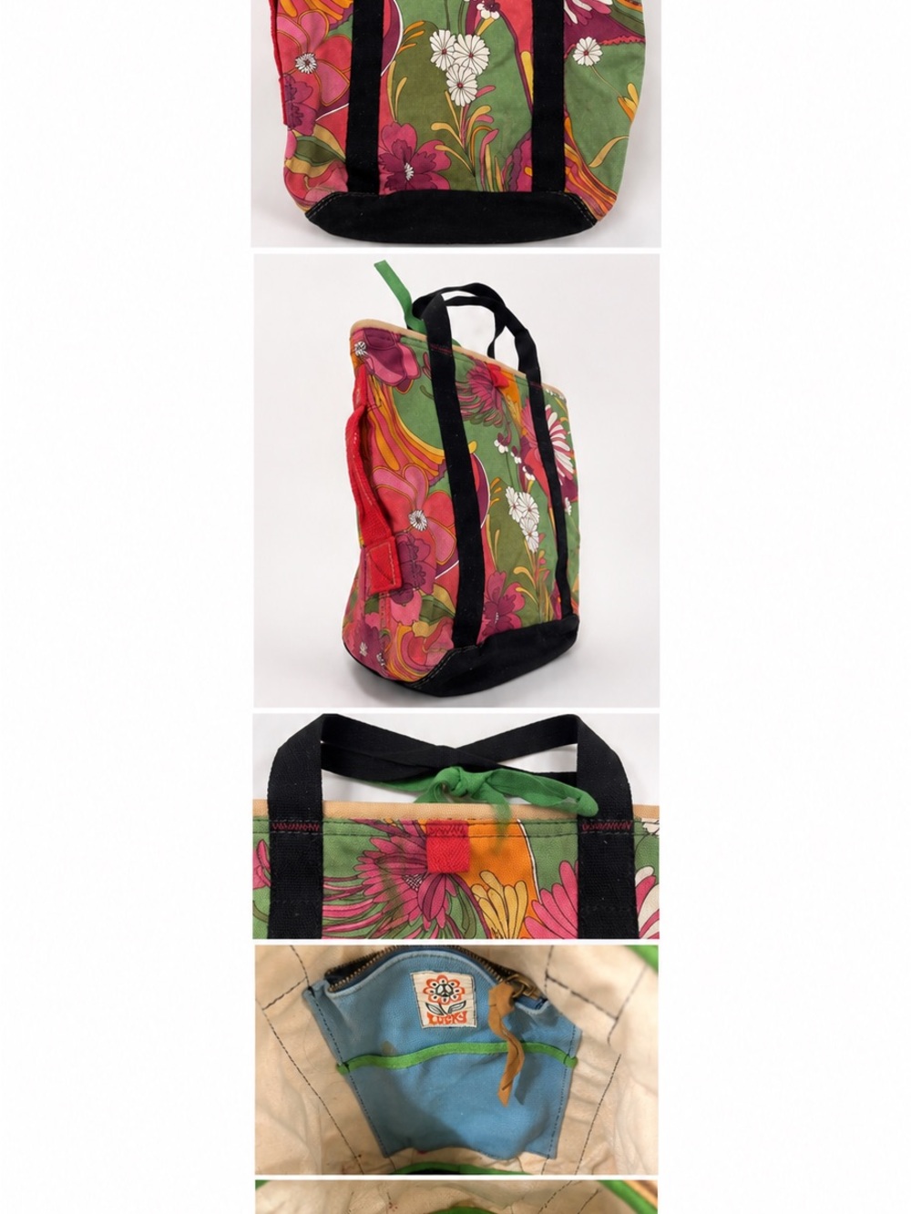 Lucky Brand Multicolor Floral Canvas Tote with Black Straps